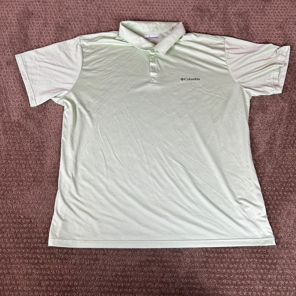 Columbia Polo Shirt Mens XXL Green Omni-Wick Short Sleeve Striped Performance